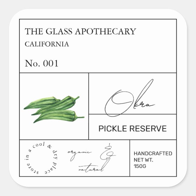 Apothecary Okra Quadratischer Aufkleber (Vorderseite)