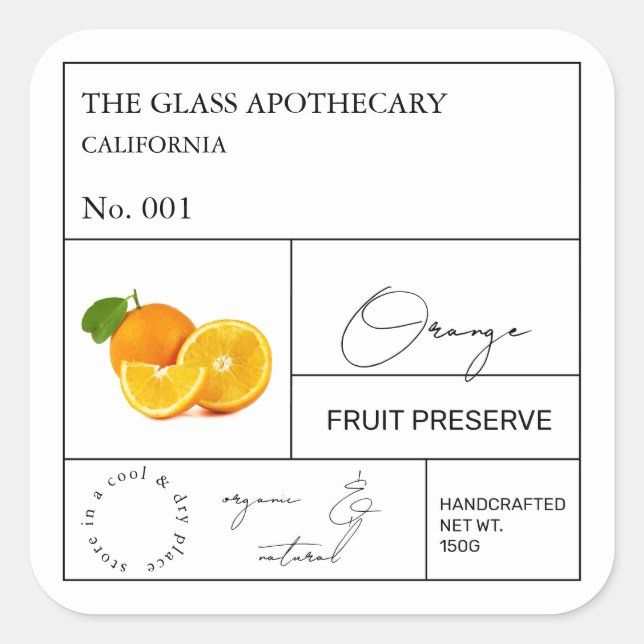 Apothecary Orange Label Quadratischer Aufkleber (Vorderseite)