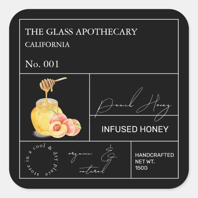 Apothecary Peach Infted Honey Label Quadratischer Aufkleber (Vorderseite)