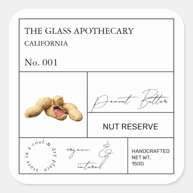 Apothecary Peanut Label Quadratischer Aufkleber (Vorderseite)