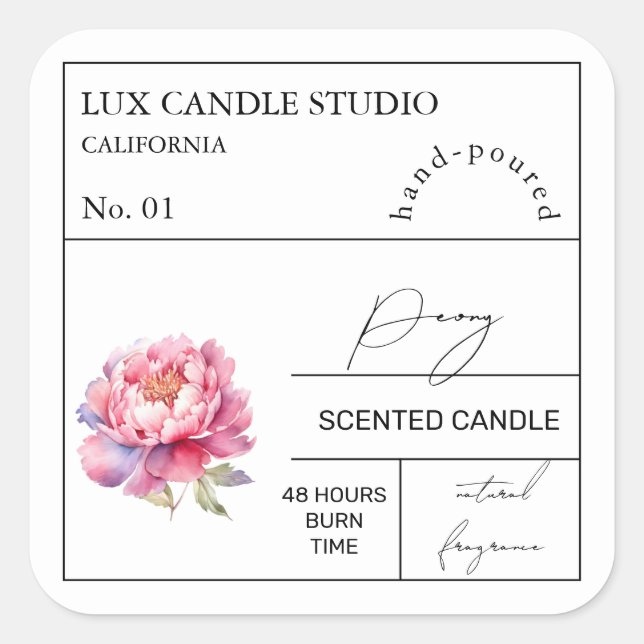 Apothecary Peony Scented Candle Label Quadratischer Aufkleber (Vorderseite)