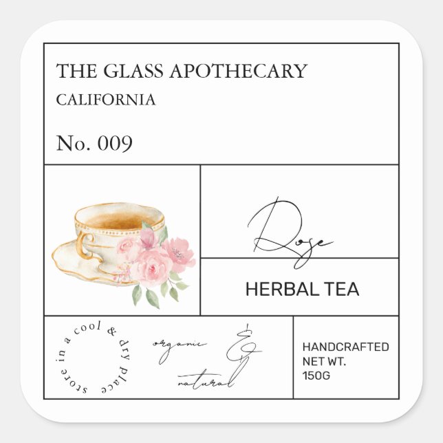 Apothecary Rose Herbal Tea  Label Quadratischer Aufkleber (Vorderseite)