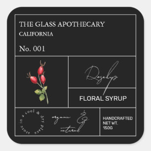 Apothecary Rosehip Label Quadratischer Aufkleber