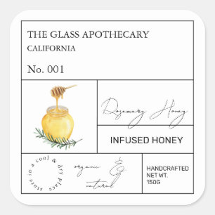 Apothecary Rosemary Infted Honey Label Quadratischer Aufkleber