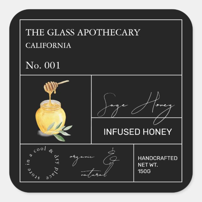Apothecary Sage Infted Honey Label Quadratischer Aufkleber (Vorderseite)