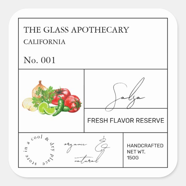 Apothecary Salsa Label Quadratischer Aufkleber (Vorderseite)