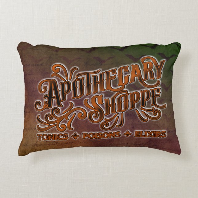 Apothecary Shoppe Halloween Gothic Sign Dekokissen (Vorderseite)