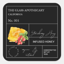 Apothecary Strawberry Infted Honey Label Quadratischer Aufkleber