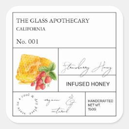 Apothecary Strawberry Infted Honey Label Quadratischer Aufkleber