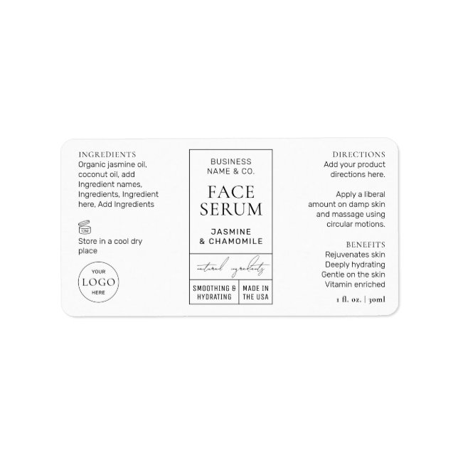 Apothecary Style 1 OZ Cosmetic Bottle Label Adressaufkleber (Vorne)