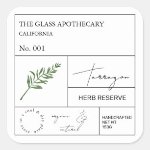 Apothecary Tarragon Label Quadratischer Aufkleber