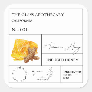 Apothecary Turmeric Infted Honey Label Quadratischer Aufkleber