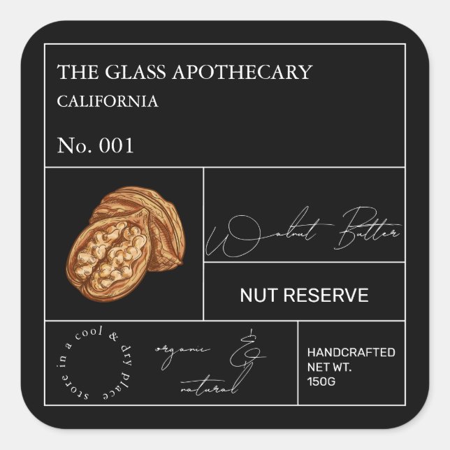 Apothecary Walnut Label Quadratischer Aufkleber (Vorderseite)