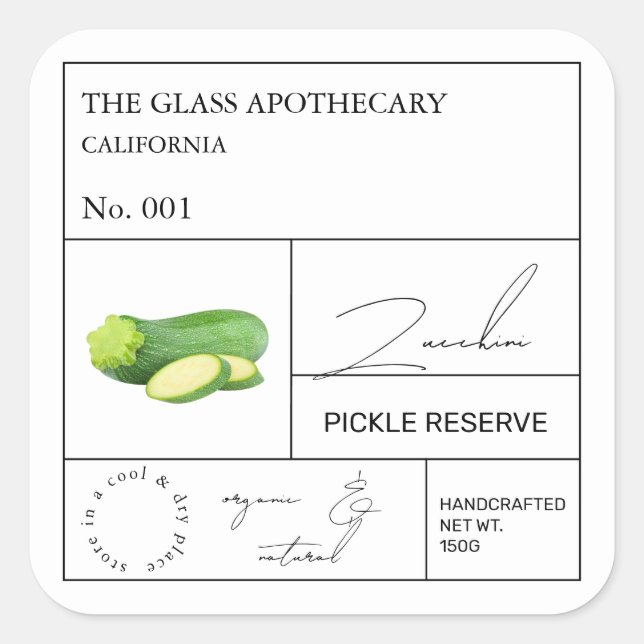 Apothecary Zucchini Quadratischer Aufkleber (Vorderseite)