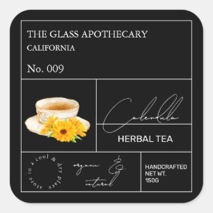 Apothekar Calendula Kräuterteetikett Quadratischer Aufkleber
