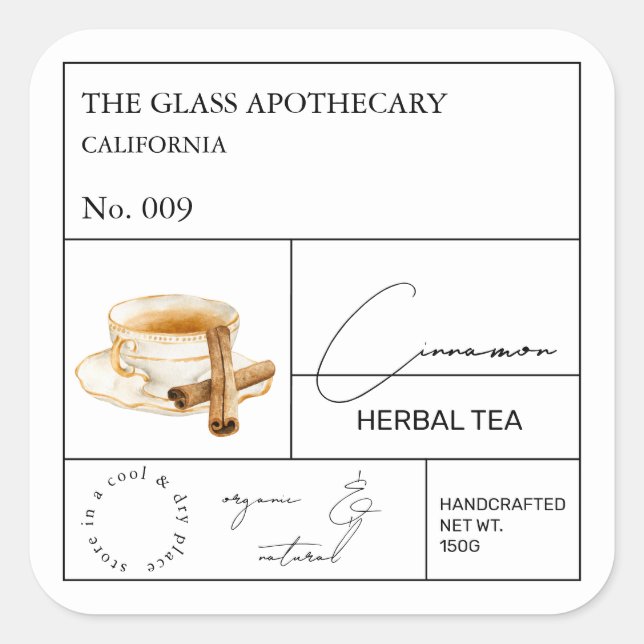 Apothekar Cinnamon Herbal Teezeichen Quadratischer Aufkleber (Vorderseite)