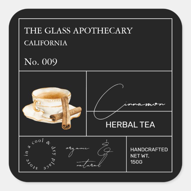 Apothekar Cinnamon Herbal Teezeichen Quadratischer Aufkleber (Vorderseite)