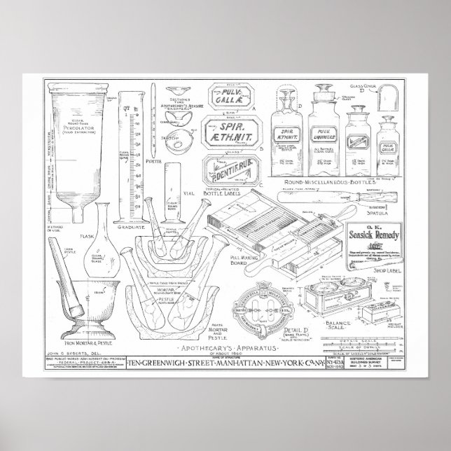 Apothekargeräte Flaschen Vintage Kunstdarstellung Poster (Vorne)
