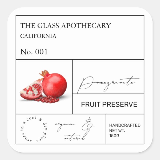 Apothekarisches Granatapfel Quadratischer Aufkleber (Vorderseite)