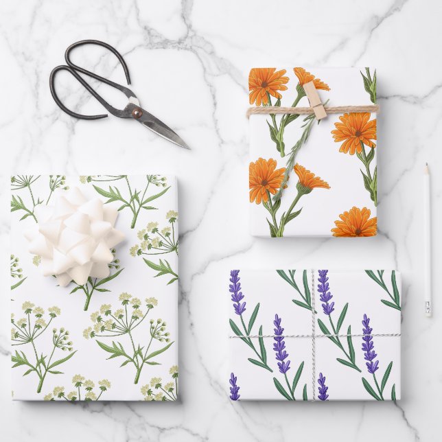 Apothekarisches Kräuterwaschpapier Flachblatt Set  Geschenkpapier Set (Vorderseite)