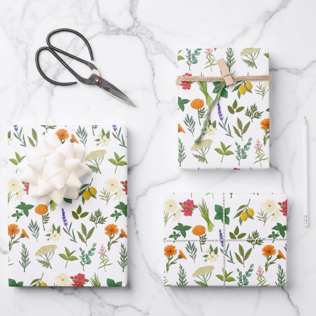 Apothekarisches Kräuterwaschpapier Geschenkpapier Set (Vorderseite)