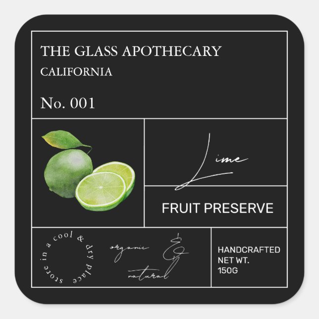 Apothekarisches Limones Etikett Quadratischer Aufkleber (Vorderseite)