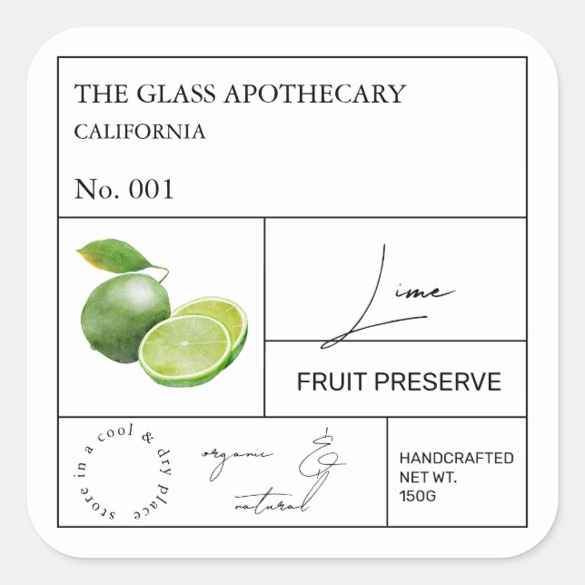 Apothekarisches Limones Etikett Quadratischer Aufkleber (Vorderseite)