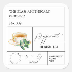 Apothekarisches Peppermint-Teetikett Quadratischer Aufkleber