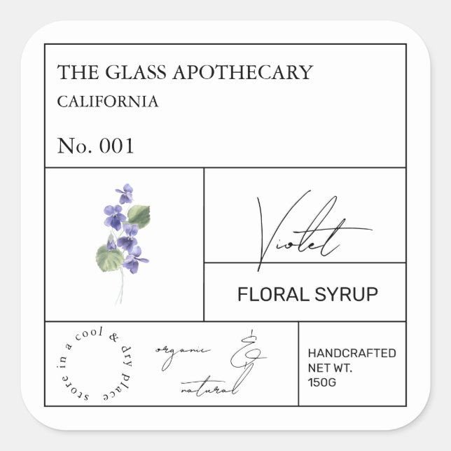 Apothekarisches Violett-Blume Quadratischer Aufkleber (Vorderseite)