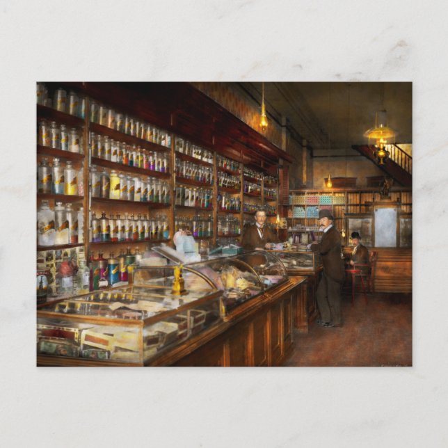 Apotheke - Ein Besuch des Chemiker 1913 Postkarte (Vorderseite)