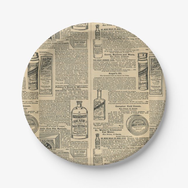 Apotheke Vintage Zeitungsanzeigen Pappteller (Vorderseite)