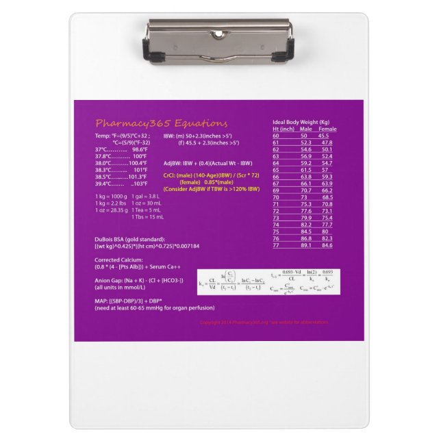 Apotheken-Gleichungs-Klemmbrett Klemmbrett (Vorderseite)