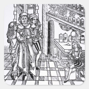 Apothekengeschäft, im Pub "Das Buch der Cirugia" Quadratischer Aufkleber