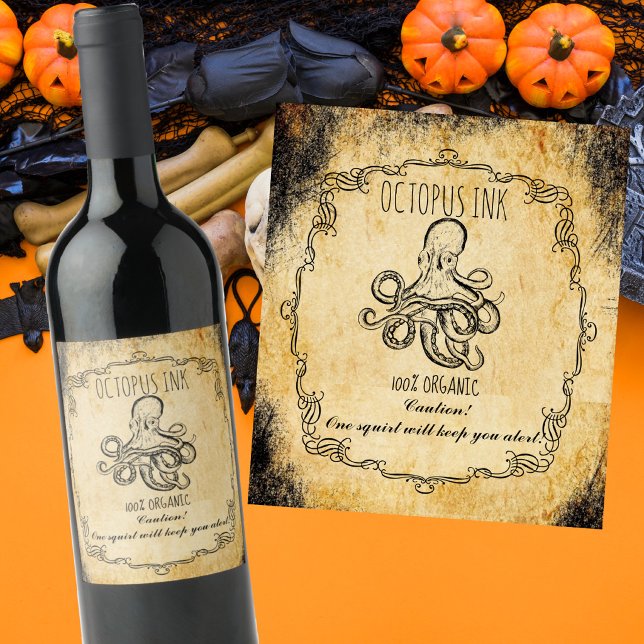 Apothekenhalloween Vintag Octopus Weinetikett (Von Creator hochgeladen)