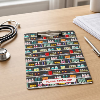 Apothekenregal-Muster Personalisierte Namens-Clipm Klemmbrett