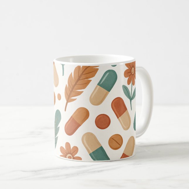 Apotheker Boho Daisy Federn Pillen Kaffeetasse (VorderseiteRechts)