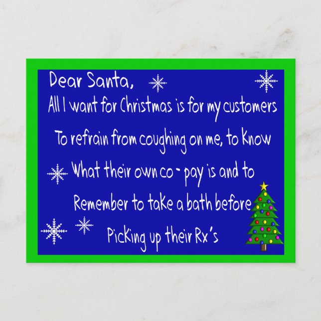 Apotheker "DEAR SANTA" Weihnachtsgeschenke Feiertagspostkarte (Vorderseite)