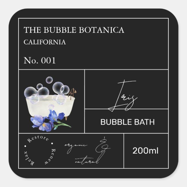 Apotheker-Iris-Schaumbad-Label Quadratischer Aufkleber (Vorderseite)