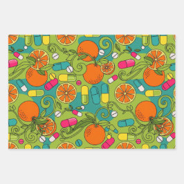 Apotheker Retro Citrus RX Muster Geschenkpapier Set