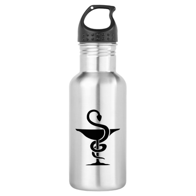 Apotheker - Schüssel mit dem Symbol Hygeia Edelstahlflasche (Vorderseite)