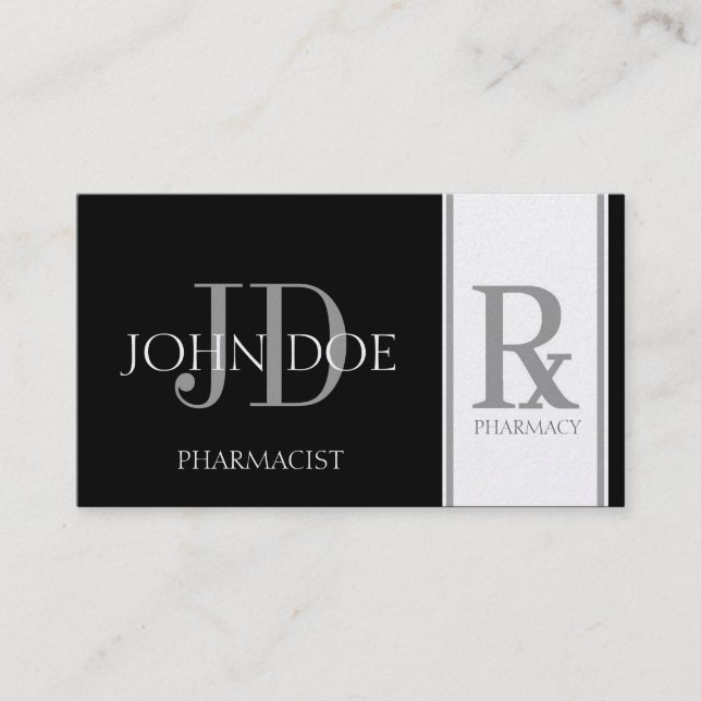 Apotheker-Verordnungs-Apotheken-Schwarzes/Platin Visitenkarte (Vorderseite)