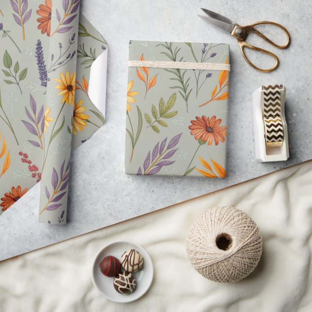 Apotheker Wildblumen Grau Botanischer Wrap Geschenkpapier (Kunsthandwerk)