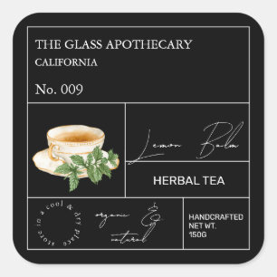 Apotheker-Zitronenmelisse-Kräutertee-Etikett Quadratischer Aufkleber