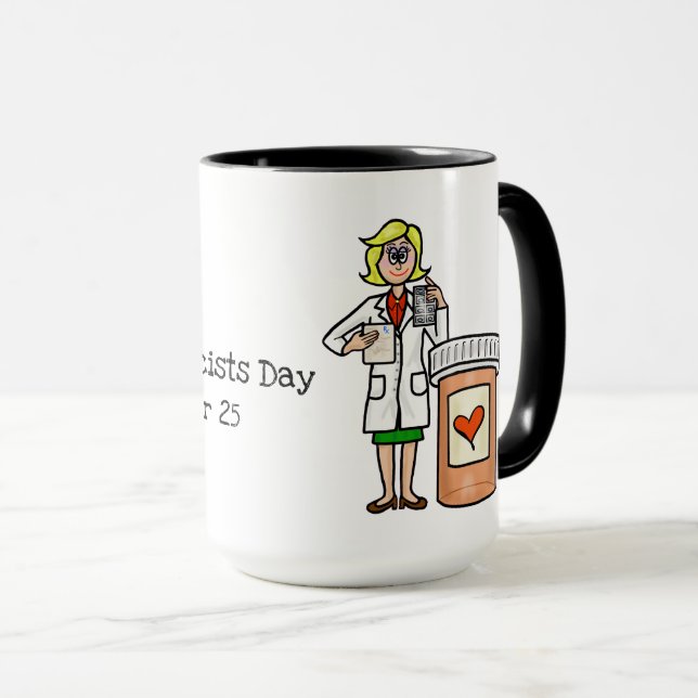 Apothekerin mit Tasse für Flaschen (VorderseiteRechts)