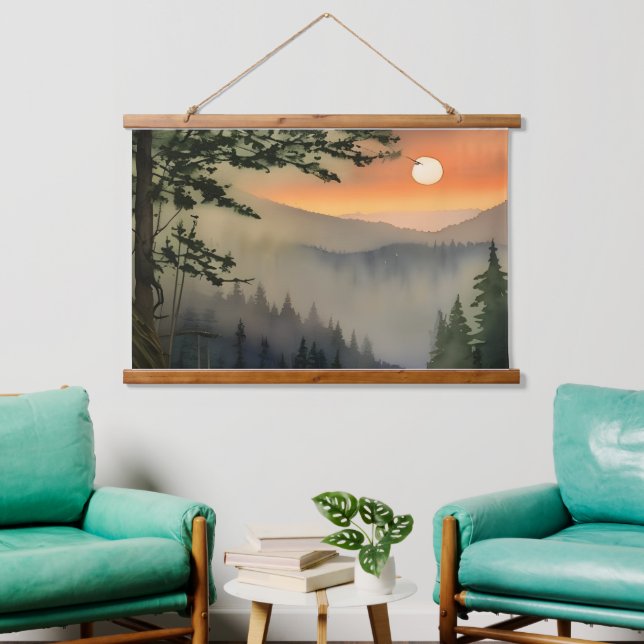 Appalachen - Sonnenaufgang Wasserfarbe Wandteppich Mit Holzrahmen (Wohnzimmer)
