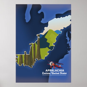 Appalachia Reise Karte östliche Vereinigte Staaten Poster