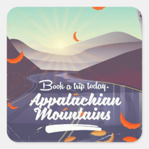 Appalachian Mountains Vintage Reiseposter Quadratischer Aufkleber