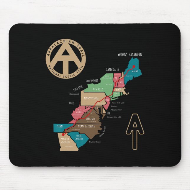 Appalachian-Trail-Wanderkarte  Mousepad (Vorne)