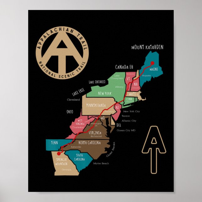 Appalachian-Trail-Wanderkarte  Poster (Vorne)
