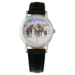 Appaloosa brauner Bucht Pferde im Schnee Armbanduhr